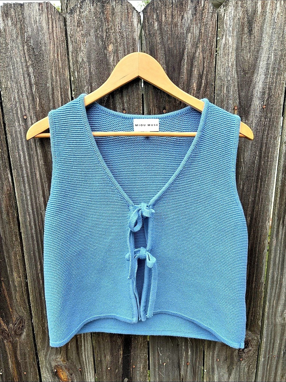 Free People Blue Cotton V-Neck Sweater Vest Size Small